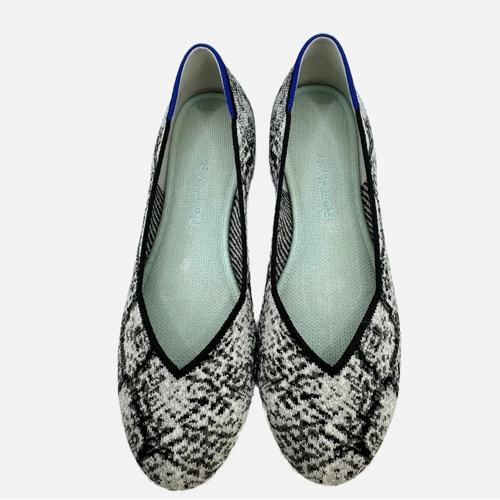 Rothy’s knot The flat in gray black python snake print round toe 8.5